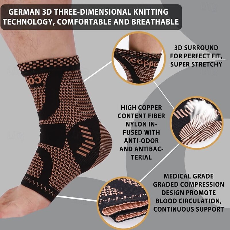 1PC Ankle Brace, Copper Infused Ankle Support Compression Sleeve for Men  Women, for Foot Pain Relief, Plantar Fasciitis, Sprained Ankle, Achilles Tendonitis,Recovery, Daytime or Night Use3