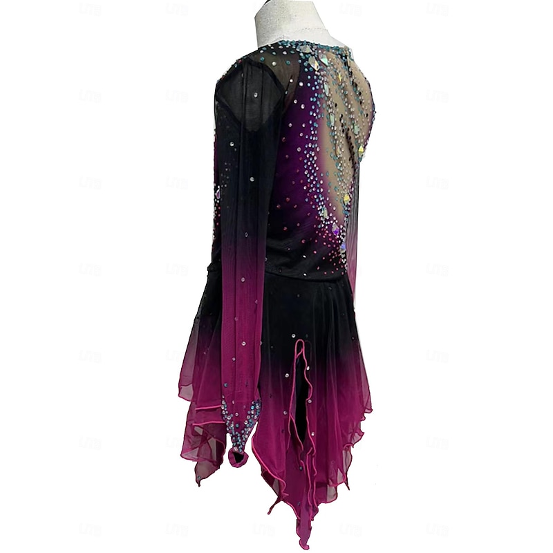 Figure Skating Dress Women's Girls' Ice Skating Dress Violet Mesh Spandex Lace Training Skating Wear Crystal / Rhinestone Figure Skating2