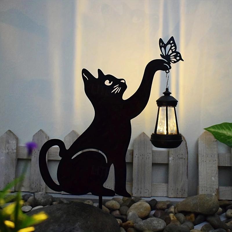 1/2pcs Outdoor LED Solar Lawn Lamp Black Cat for Yard Garden Decoration Halloween Christmas New Year Wedding Party Solar Pathway Lamp Waterproof Black Iron Cat Lamp3