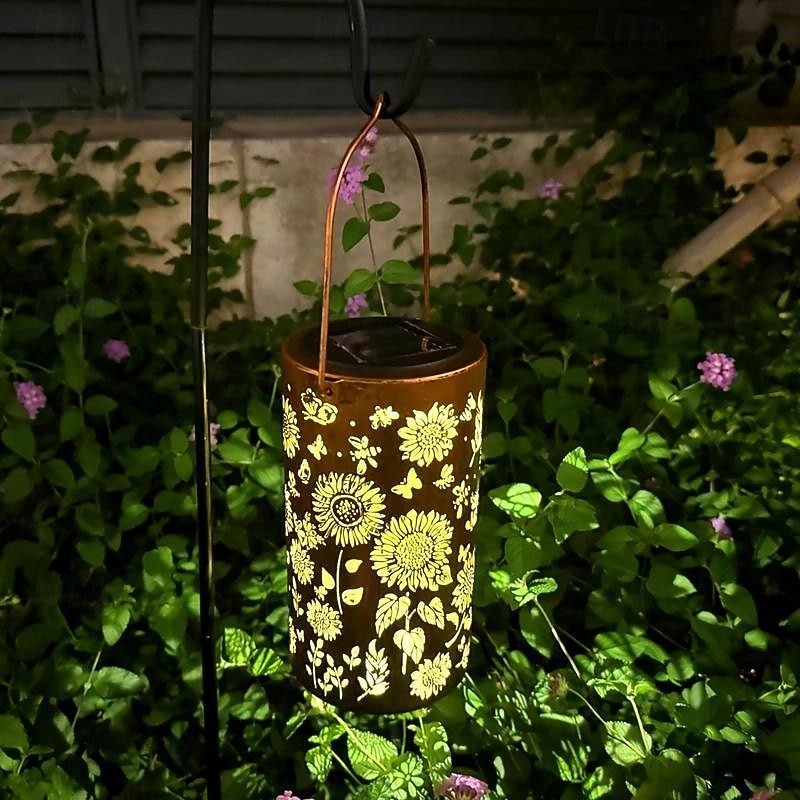 1pc Solar Outdoor Hanging Lanterns, Sunflower Element Solar Lights, Outdoor Waterproof Garden Lights, Metal Lanterns, Solar Table Lamps LED Lights Suitable for Gardens, Courtyards, Lawns, Aisles3