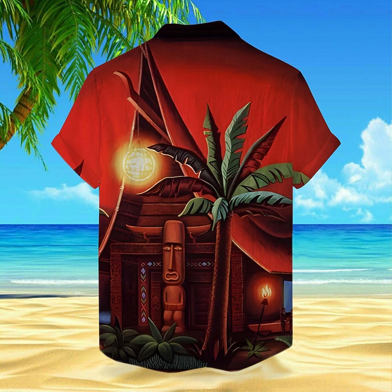 Men's Coconut Tree Tropical Tropical Plants Shirt Summer Hawaiian Shirt Aloha Shirt Short Sleeve Shirt Turndown Vacation Hawaiian Outdoor Vacation Hawaiian Red Orange S M L2