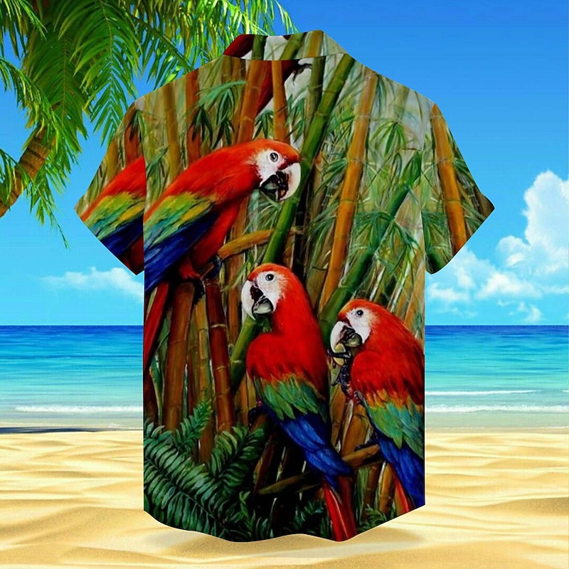 Men's Animal Bird Plants Shirt Summer Hawaiian Shirt Aloha Shirt Short Sleeve Shirt Turndown Vacation Hawaiian Outdoor Vacation Hawaiian Yellow Blue Brown S M L3