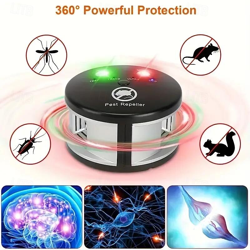 360-degree Indoor Ultrasonic Mouse Repeller – Electronic Pest Control Device for Rodents and Insects2
