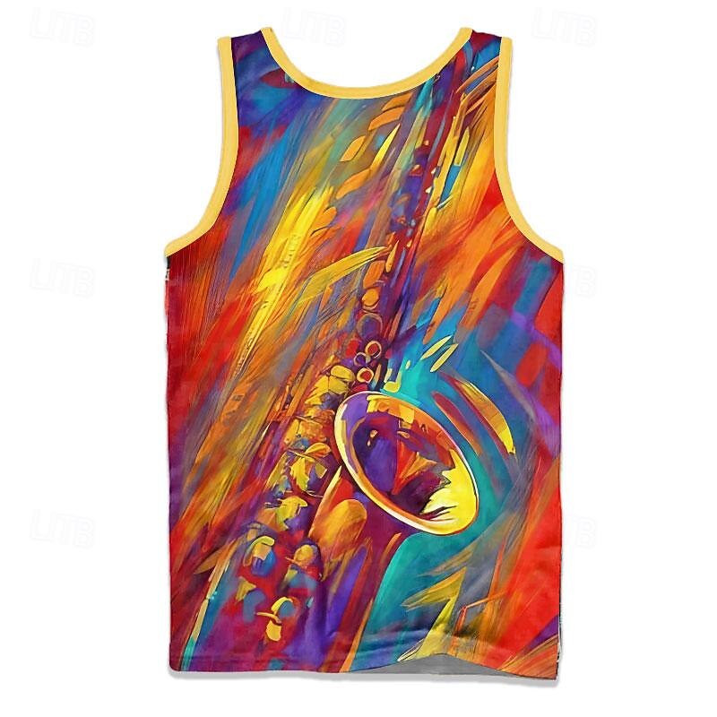 Men's Musical Instrument Country Music Jazz Music Undershirt Sleeveless T shirt 3D Print Crew Neck Shirt Sports Casual Street Daily Holiday Yellow Summer Clothing Apparel S M L XL 2XL 3XL2