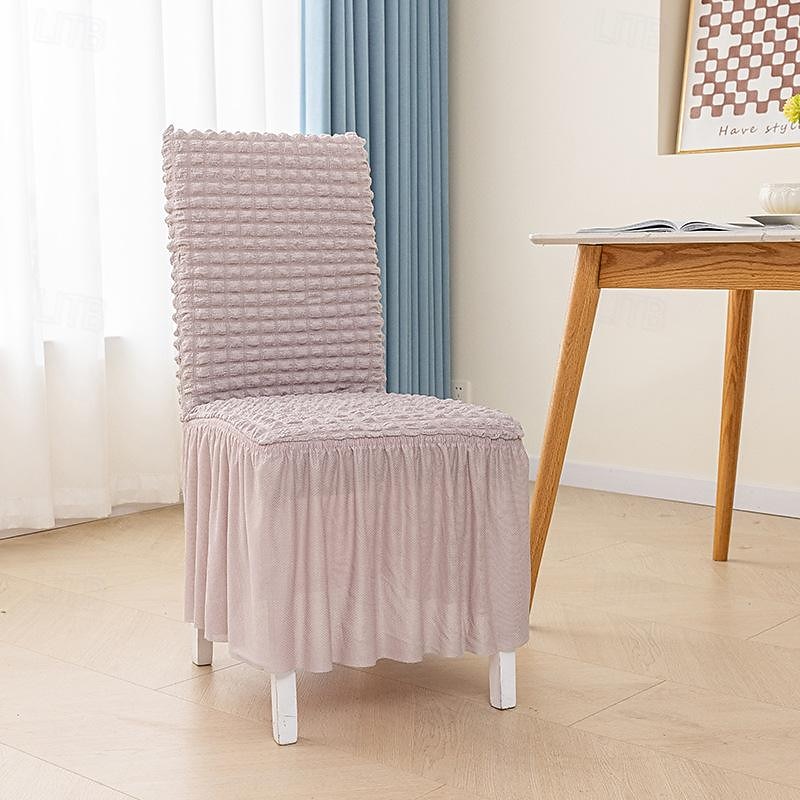 1 Pcs New Chair Cover With Bubble Wrap Skirt Hem All Inclusive Living Room Dining Table Chair Cover Universal Thickened Instagram Style3