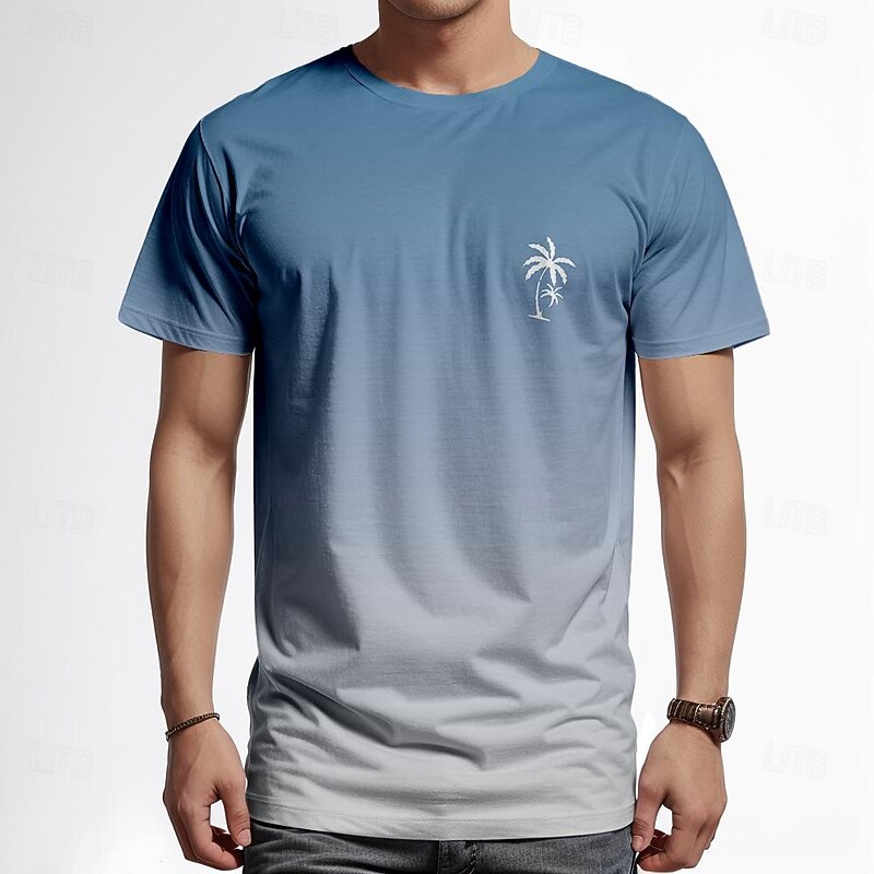 Men's Gradient Coconut Palm T Shirt Short Sleeve T shirt 3D Print Crew Neck Shirt Vacation Fashion Hawaiian Sports Outdoor Holiday Going out Blue Orange Green Spring & Summer Clothing Apparel S M L