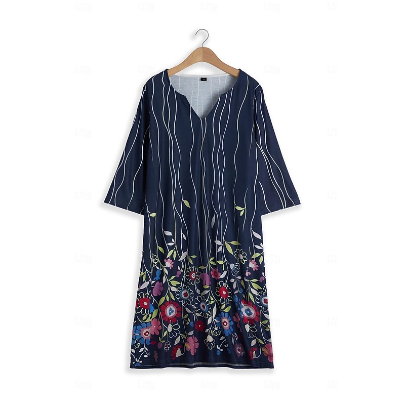 Women's Casual Dress Ethnic Dress Shift Dress Midi Dress Leopard Black White Half Sleeve Floral Print Summer Spring V Neck Basic Daily Vacation Weekend 2023 S M L XL XXL 3XL2