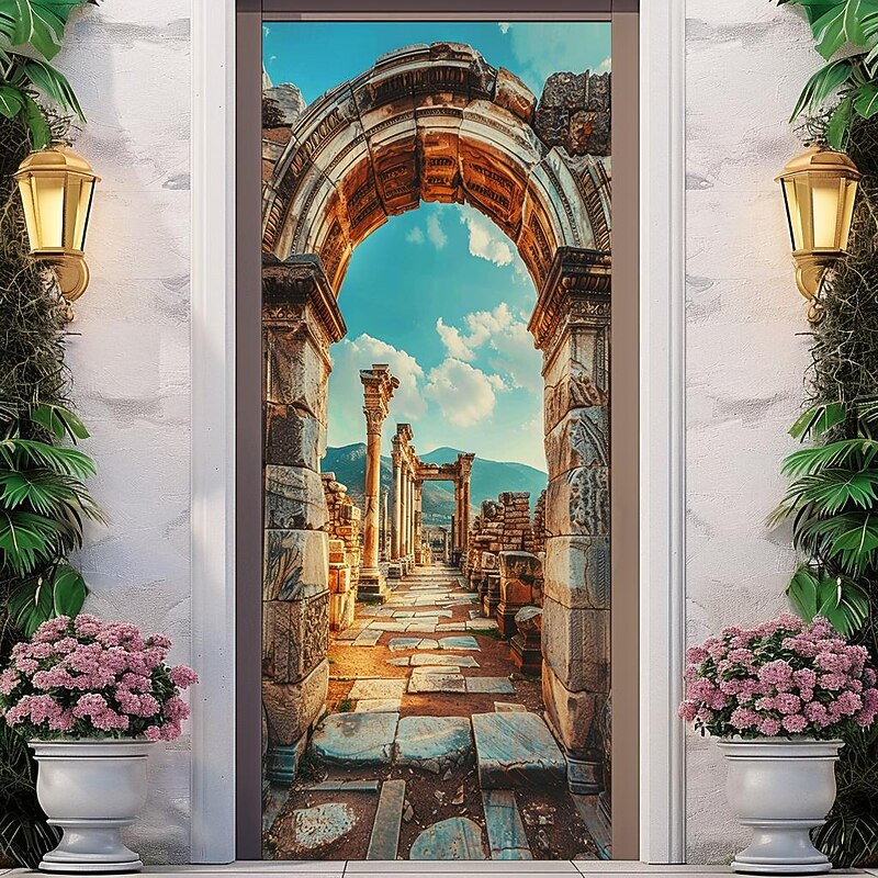 Beach Castle Door Covers Mural Decor Door Tapestry Door Curtain Decoration Backdrop Door Banner Removable for Front Door Indoor Outdoor Home Room Decoration Farmhouse Decor Supplies2