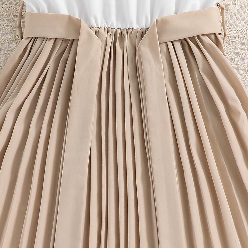 Kids Girls' Dress Color Block Sleeveless Party Outdoor Casual Fashion Daily Casual Polyester Summer Spring Fall 2-12 Years caramel colour Red3