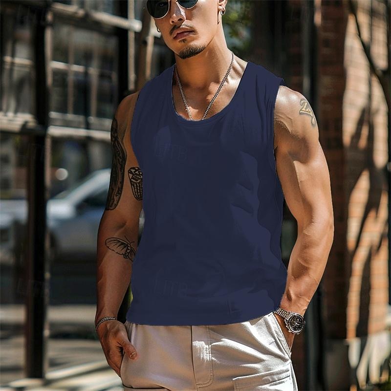 Men's Tank Top Vest Top Undershirt Sleeveless Shirt Sleeveless Crew Neck Summer Plain Fashion Designer Muscle Pocket Outdoor Going out Gym White Blue Gray Top Tee for Men 6