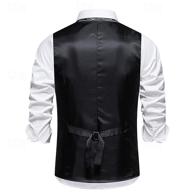 Men's Vest Gilet Daily Wear Vacation Going out Vintage Fashion Spring &  Fall Button Polyester Comfortable Plain Single Breasted V Neck Regular Fit Black Dark Gray Vest3