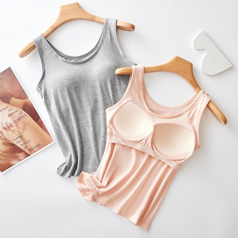 Women's Camisole Tank Tops Seamless Scoop Neck Sleeveless Stretch Soft Black Pink White Multi-Pack Casual Layering Workout Basic Undergarment Versatile Full Size3