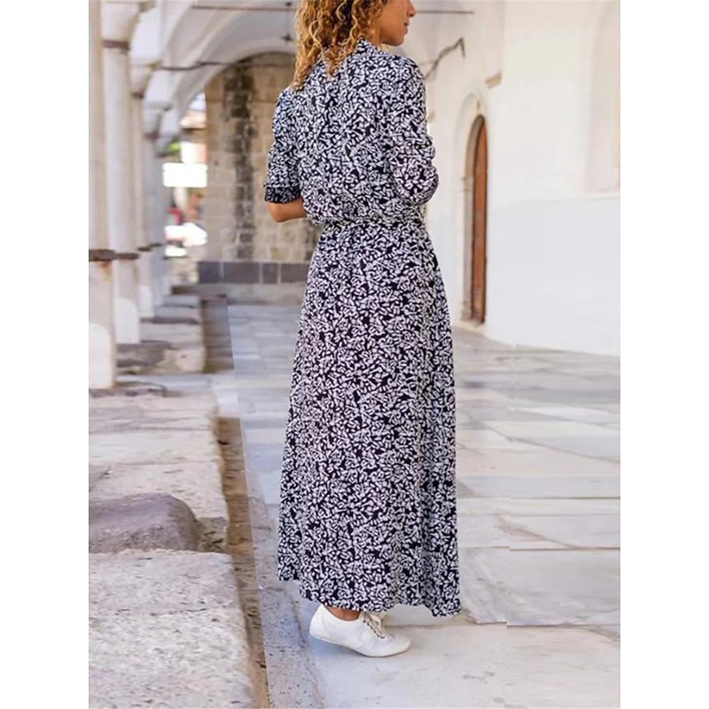 Women's Shirt Dress Floral Pocket Print Shirt Collar Long Dress Maxi Dress Bohemia Daily Vacation Long Sleeve Summer2