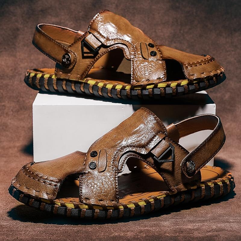 Men's Brown Leather Sandals with Adjustable Strap and Stylish Stitching – Comfortable and Durable for Casual Outings, Beach and Everyday Wear2