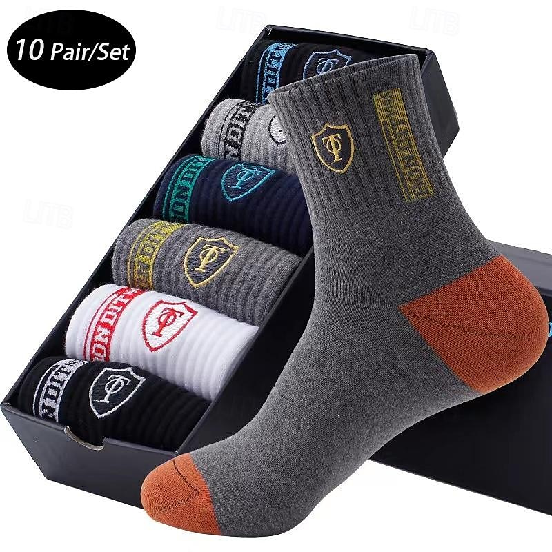Men's 10 Pairs Multi Packs Socks Crew Socks Running Socks Casual Socks Rainbow Color Color Block Sports & Outdoor Daily Vacation Basic Medium Spring F