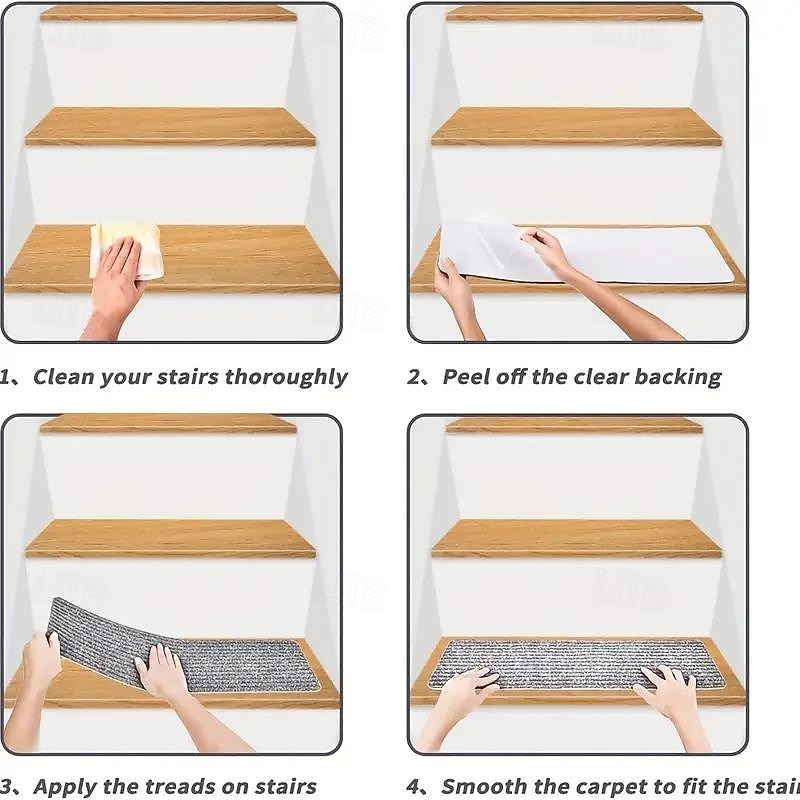 Non-Slip Carpet Stair Treads, Non-Skid Safety Rug, Slip Resistant Indoor Runner For Elders And Pets With Reusable Adhesive3