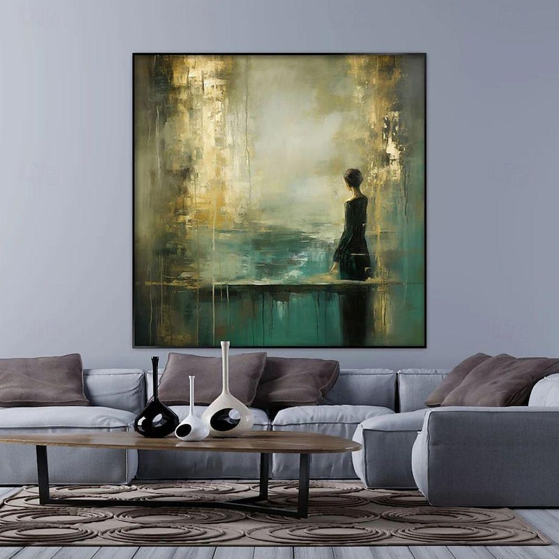 Handmade Oil Painting Canvas Wall Art Decoration Retro Woman Figure Golden Abstract Landscape for Home Decor Rolled Frameless Unstretched Painting