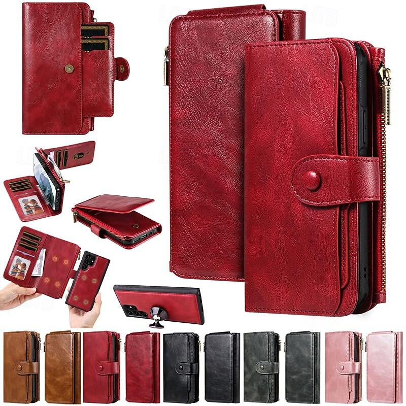 Phone Case For Samsung Galaxy S25 S24 S23 S23 FE S22 S21 Ultra Plus S20 Wallet Case Detachable Magnetic Zipper Retro TPU PU Leather