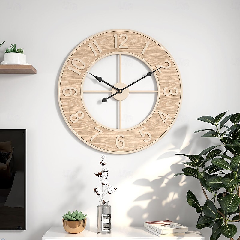 Creative Wall Clock Wall Clocks With Wooden Numbers Silent Non Ticking Home Clock Decoration Silent Clock Suitable For Living Room Bedroom Study Office 50 cm4