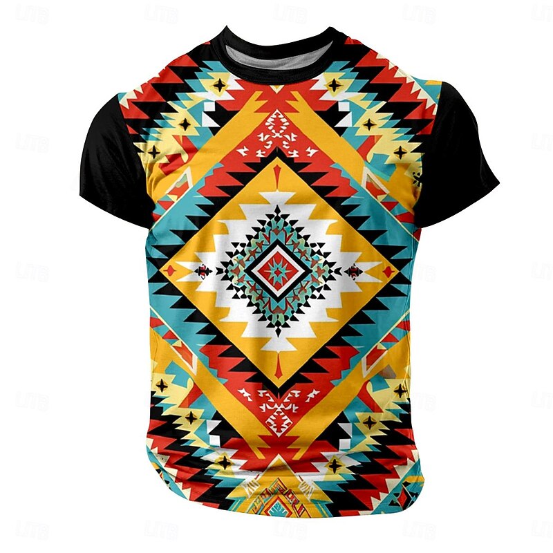 Men's Aztec Tribal T Shirt Short Sleeve T shirt 3D Print Crew Neck Shirt Fashion Retro Vintage Ethnic Black Summer Spring Clothing Apparel S M L XL XXL XXXL2