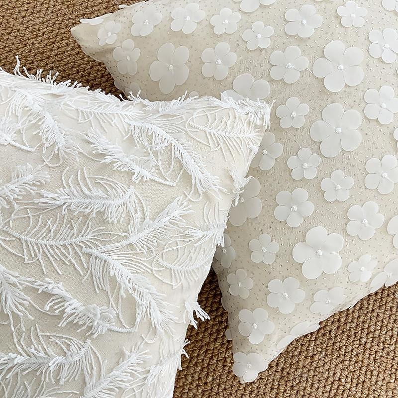 Linen and Cotton Pillow Cover French Lace Embroidered Pillow Case Embossed Butterfly Feather Sofa Cushion 1PC2