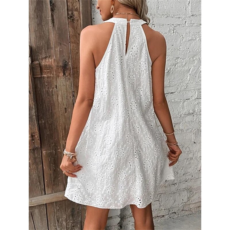 Women's Mini Dress White Dress Lace Dress Casual Dress Boho Dress Casual Vacation Daily Loose Fit Plain Sleeveless Halter Neck Black White Orange Green Summer Spring3