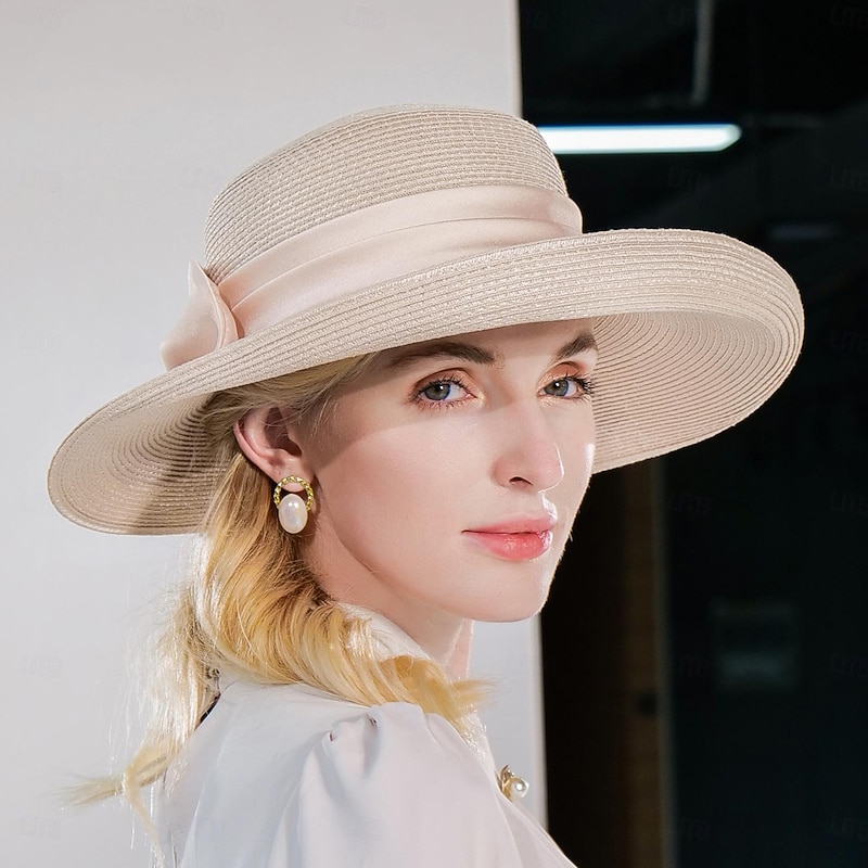 Hats Fiber Bowler / Cloche Hat Bucket Hat Straw Hat Wedding Tea Party Elegant Wedding With Bowknot Pure Color Headpiece Headwear