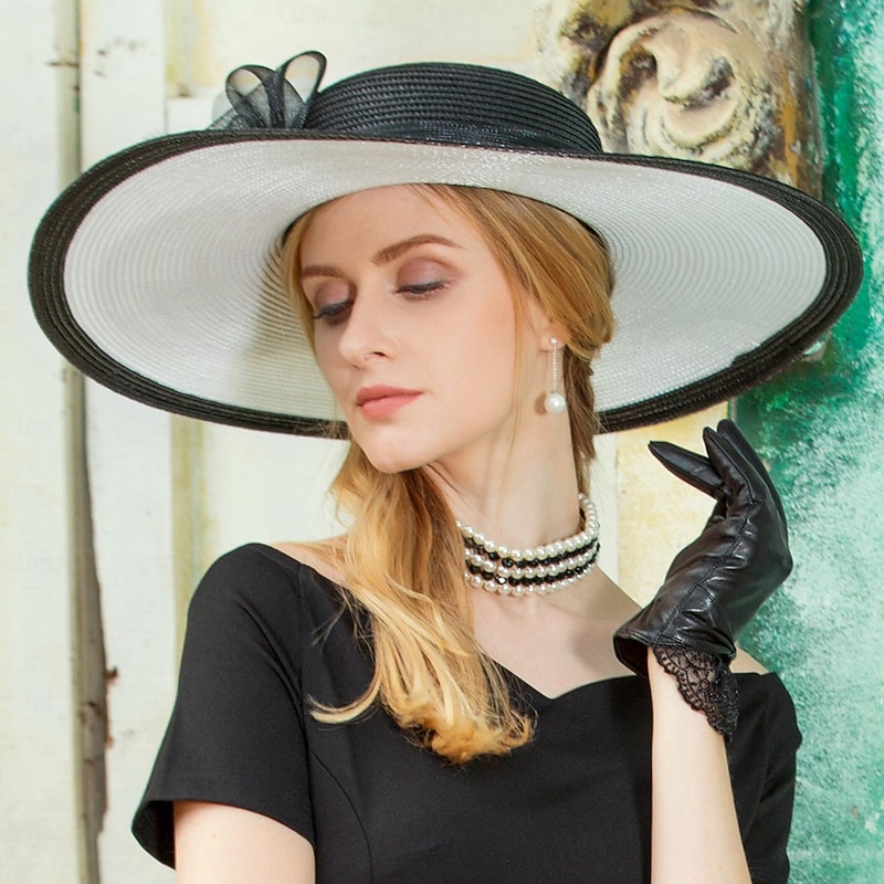 Hats Fiber Bowler / Cloche Hat Bucket Hat Straw Hat Wedding Tea Party Elegant Wedding With Floral Lace Side Headpiece Headwear4