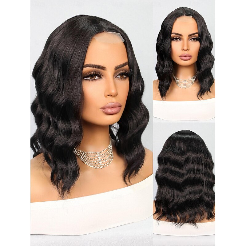 Synthetic Lace Wig Wavy Style 14 inch Black Short Bob U Part Wig Women's Wig Brown / White Dark Brown Black