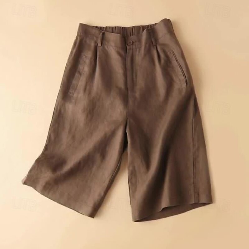 Women's Linen-Inspired Shorts Shorts Casual Daily Knee Length Plain Side Pockets Breathability Comfortable Micro-elastic Weekend Black Pink Brown Beige Summer Regular Fit2