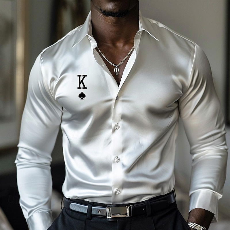 Men's Satin Shirt Dress Shirt Button Up Shirt Vacation Party Black White Yellow Pink Long Sleeve Turndown Fall Spring & Summer Clothing Apparel Print2