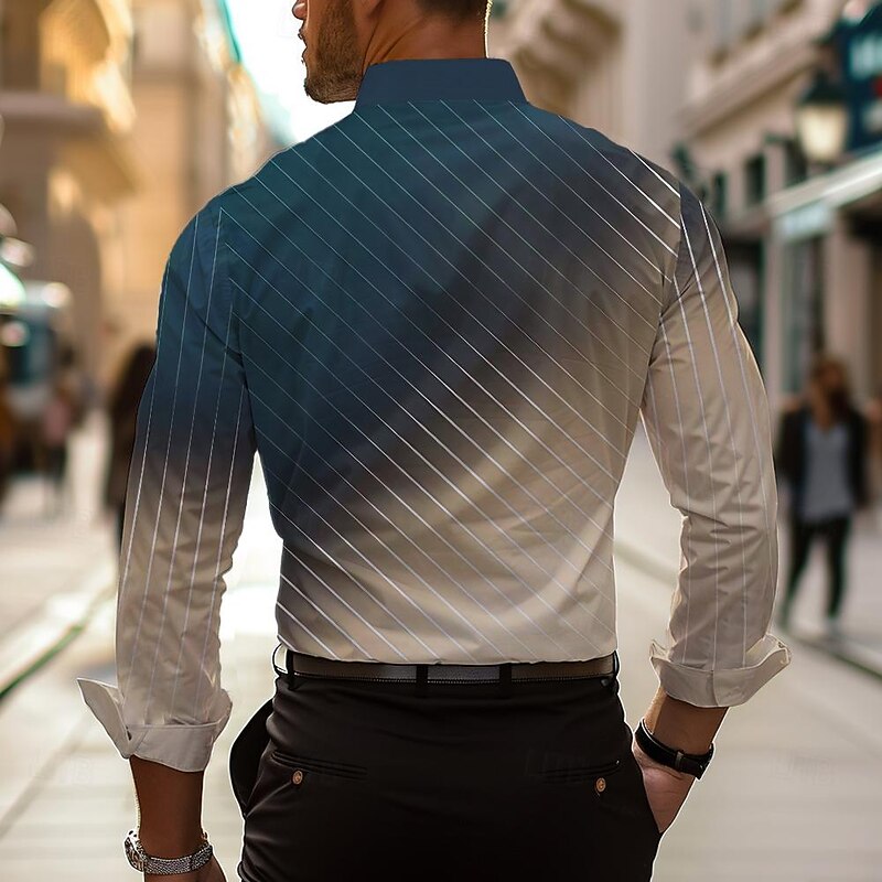 Men's Shirt Dress Shirt Button Up Shirt Geometric Vacation Daily Khaki Long Sleeve Turndown Spring & Summer Clothing Apparel Button Up2