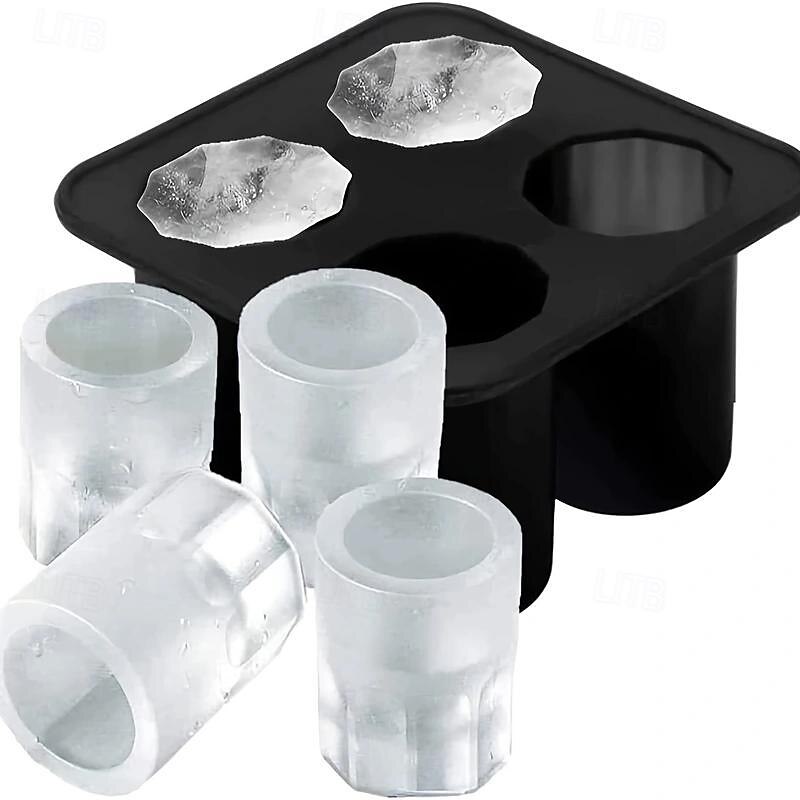 1pc Silicone Shot Glass Ice Molds, Ice Cube Trays For Freezer With 4 Cavities, Ice Shot Glass Mold Reusable Whiskey Glass Ice Cubes, Holds 1oz Each, 1.3 Inch Ice Shot Glass Molds And Trays2
