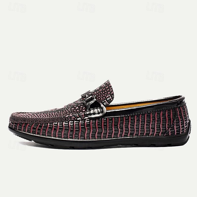 Men's Leather Crocodile Pattern Loafers – Fashion Slip-On Dress Shoes with Buckle Detail for Formal and Casual Occasions3