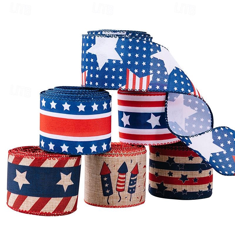 Patriotic 4th of July Decorations, Independence Day USA Flag Ribbon, Red White Blue Festival Streamers, Party Decor Supplies3
