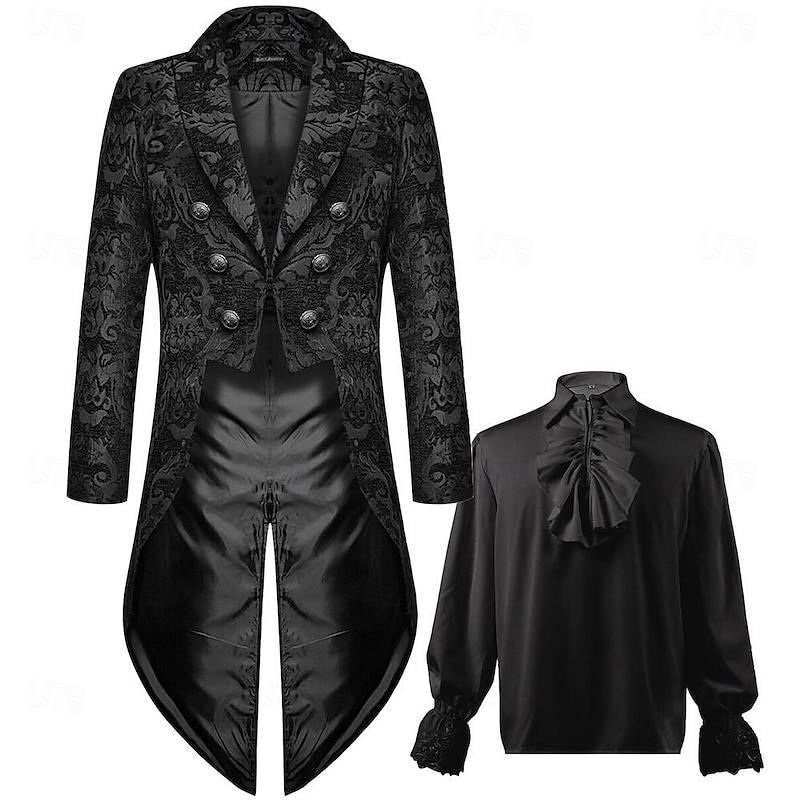 Retro Vintage Medieval Steampunk Coat Jacket Tailcoat Prince Nobleman Fancy Dress Men's Royal Steampunk Masquerade Party / Evening Adults' Coat Shirt3