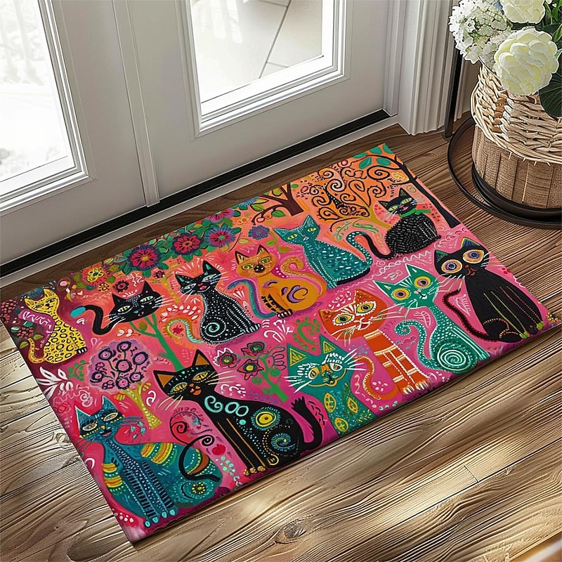 Folk Art Cats Doormat Kitchen Mat Floor Mat Non-Slip Area Rug Oil Proof Rug Indoor Outdoor Mat Bedroom Decor Bathroom Mat Entrance Entreyway Rug2