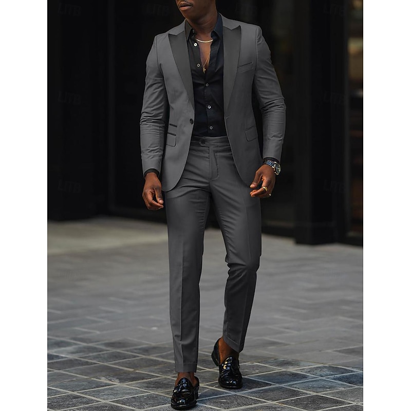 Men's Wedding Party Suits Peaked Lapel Peak Burgundy Dark Green Fashion Daily Solid Colored Tailored Fit 2 Piece Single Breasted One-button