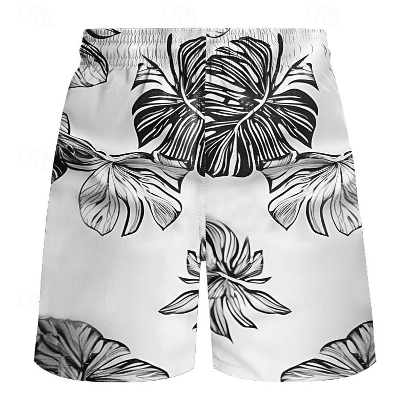 Men's Leaf Graphic Prints Swim Trunks Swim Shorts Board Shorts Mid Waist Hawaiian Boho Casual Daily Holiday Drawstring with Mesh lining Elastic Waist Designer Clothing Apparel2
