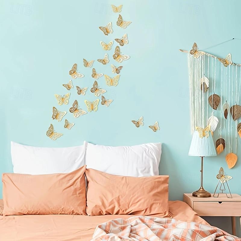 12pcs Golden Butterfly Decorations - 3D Wall Art for Parties, Crafts, and Baby Showers - Easy to Apply Stickers for Beautiful and Elegant Decor4