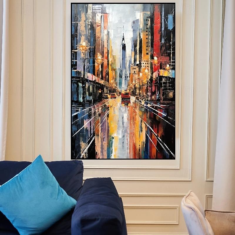 Cityscape Oil Painting handmade Textured Canvas Art Colorful Skyline painting hand painted Landscape Art Urban Street Scene Painting Modern art painting for Living Room Wall Decor