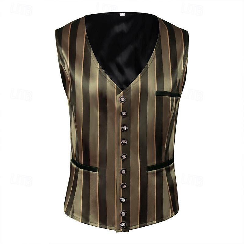 Retro Vintage Rococo 19th Century Vest Waistcoat Aristocrat Slim Fit Stripes Fancy Dress Men's Royal Carnival New Year Masquerade Party Party / Evening Carnival of Venice Adults' Vest2