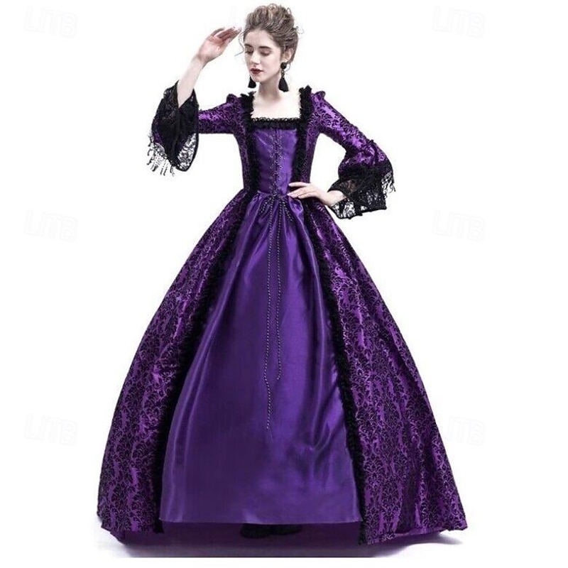 Vintage Inspired Party Costume Flare Cuff Sleeve Square Neck Fancy Dress Women's Halloween Carnival Masquerade Dress Party / Cocktail Carnival of Venice Adults' Dress All Seasons4