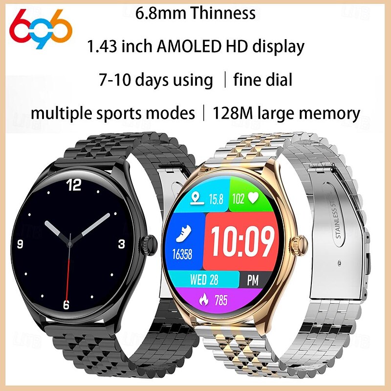 696 MT55 Smart Watch 1.43 inch Smartwatch Fitness Running Watch Bluetooth ECG+PPG Pedometer Call Reminder Compatible with Android iOS Women Men Hands-Free Calls Message Reminder IP 67 46mm Watch Case