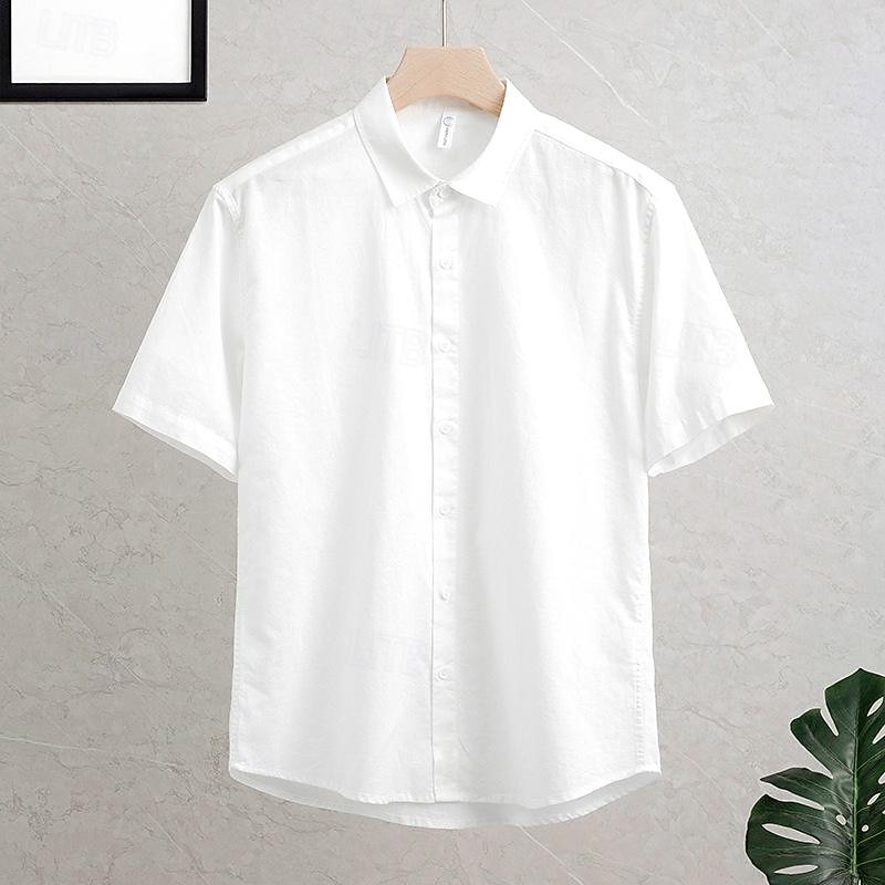 Men's Shirt Linen Shirt Casual Shirt Cotton Shirt Plain Vacation Street White Army Green Apricot Light Blue Short Sleeve Lapel Summer Clothing Apparel Button-Down