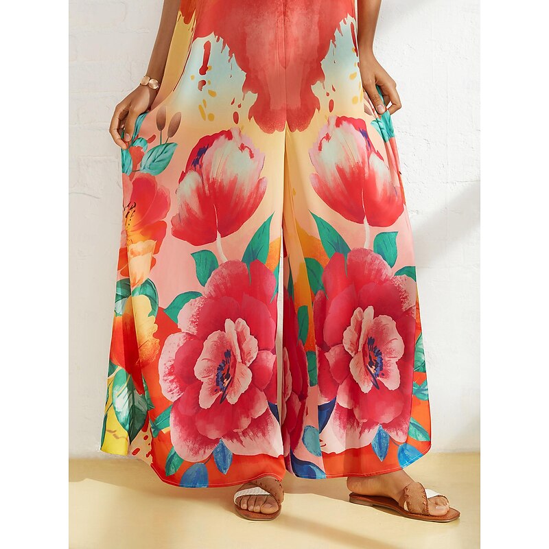 Satin Floral Print Wide Legged Jumpsuit3