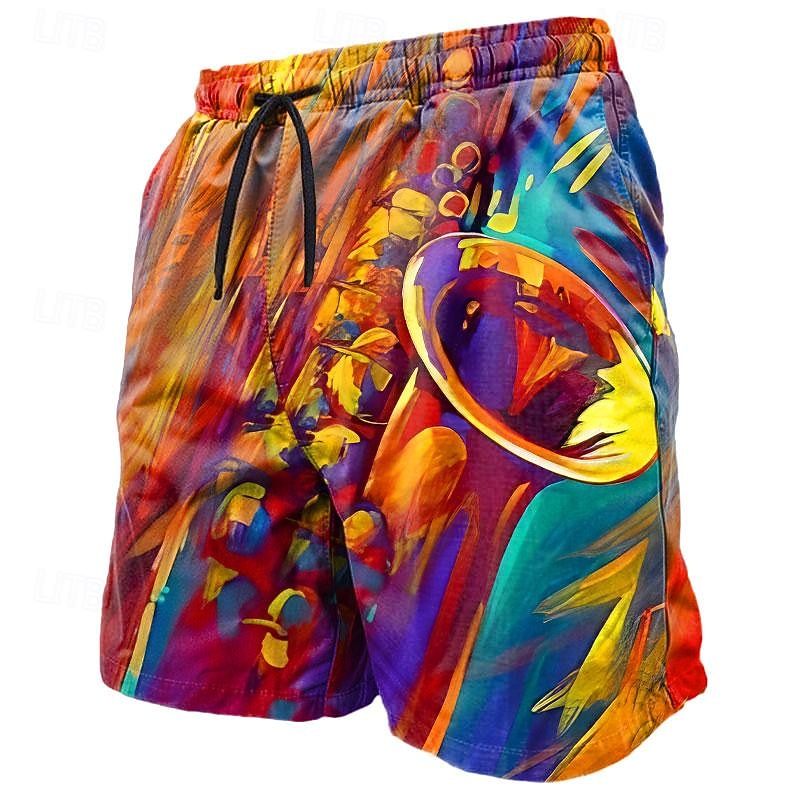 Men's Gradient Musical Instrument Swim Trunks Swim Shorts Board Shorts Mid Waist Casual Athleisure Daily Holiday Streetwear Drawstring Elastic Waist 3D Print Designer Clothing Apparel