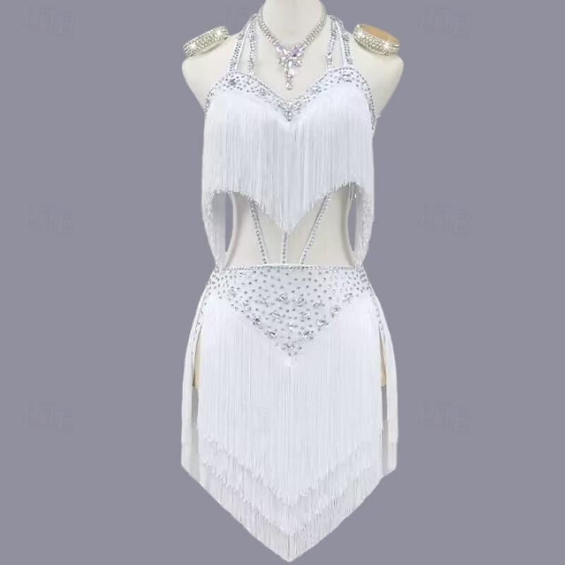 Latin Dance Dress Crystals / Rhinestones Women's Girls' Performance Training Sleeveless High Stretch Yarn