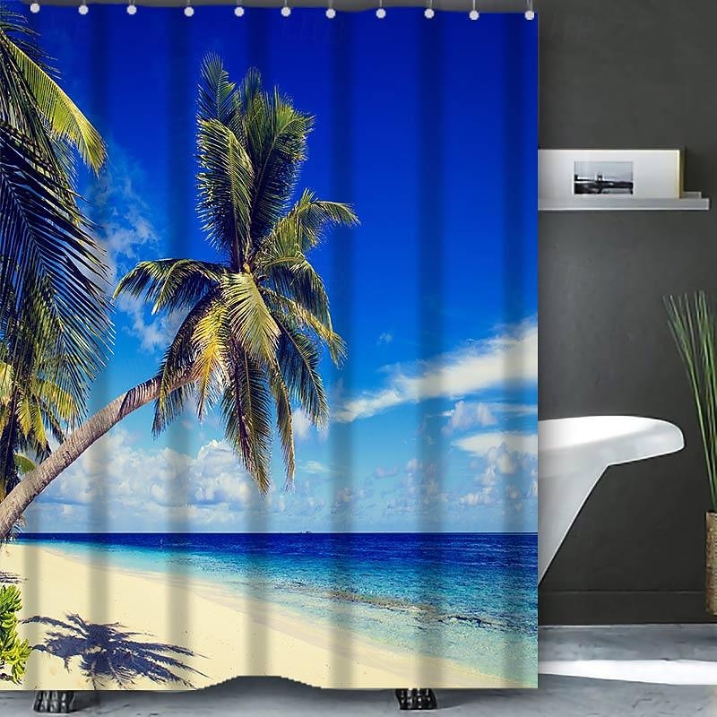 Shower Curtain with Hooks 180cm*180cm(70"*70") Polyester Washable Waterproof Pattern Bathroom Bathtub Decor Beach Ocean4