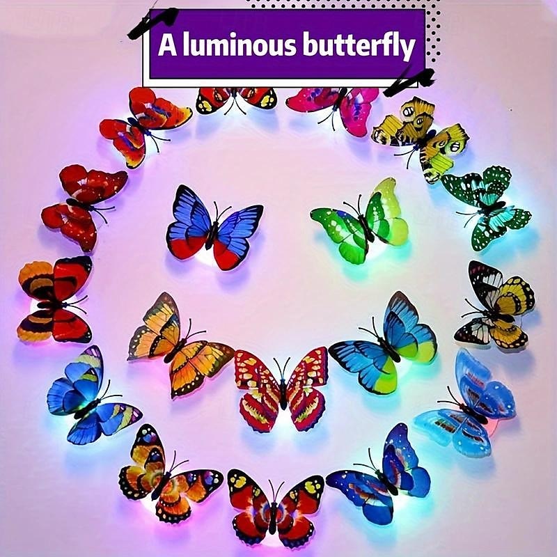 10pcs 3D Night Light Color Changing Cute Butterfly LED Night Light, Suitable for Bedroom, Bathroom, Toilet, Stairs, Kitchen, Hallway, Compact Nightlight, Warm White3